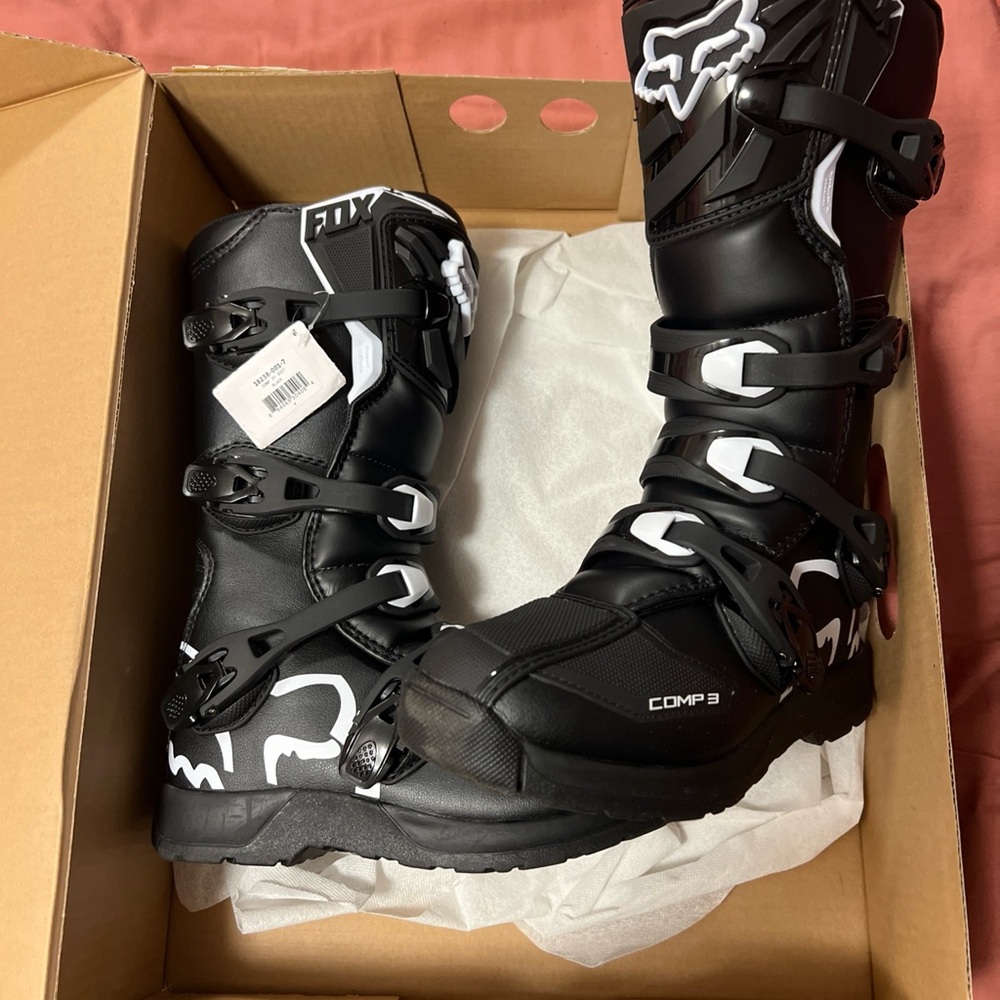 Fox Racing Black and White Comp 3 Boots youth size 7